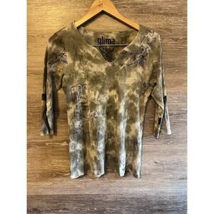 Vintage Y2K Glima 3/4 Sleeve Shirt M Gray Bohemian Tattoo Yoga Japanese Artsy